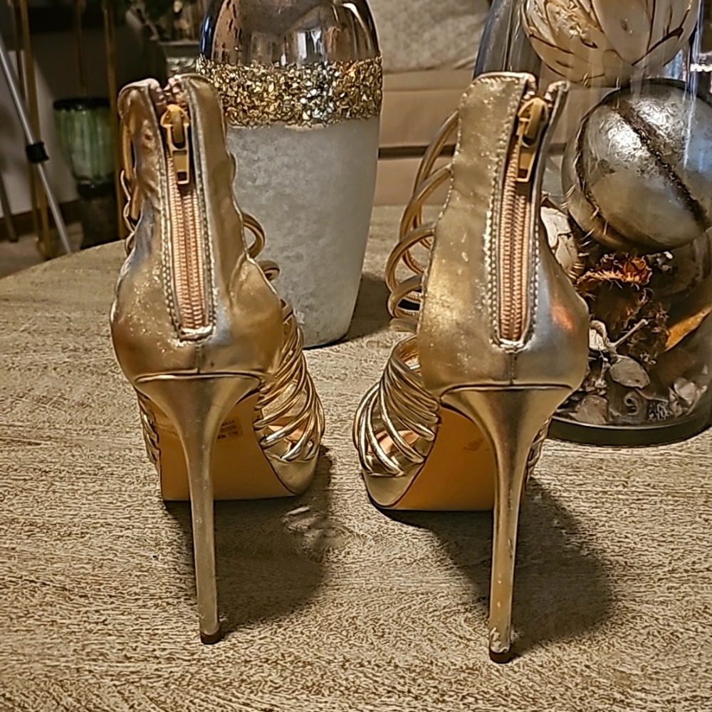 Gold platform strappy heels